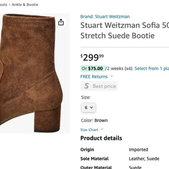 Stuart Weitzman Sofia 50 Stretch Suede Bootie- Great Condition (Women's 7 1/2) - Picture 7 of 7